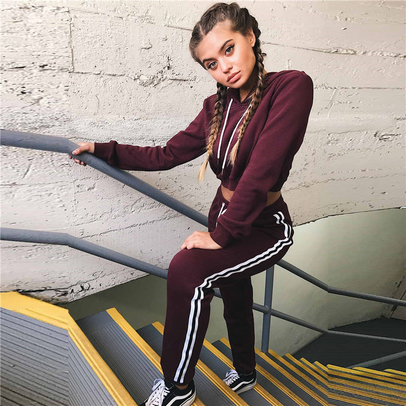 Custom Logo Cotton Sportswear Suit: Hooded Sweatshirt & Straight Pants Set Custom Logo Cotton Sportswear Suit: Hooded Sweatshirt & Straight Pants Set